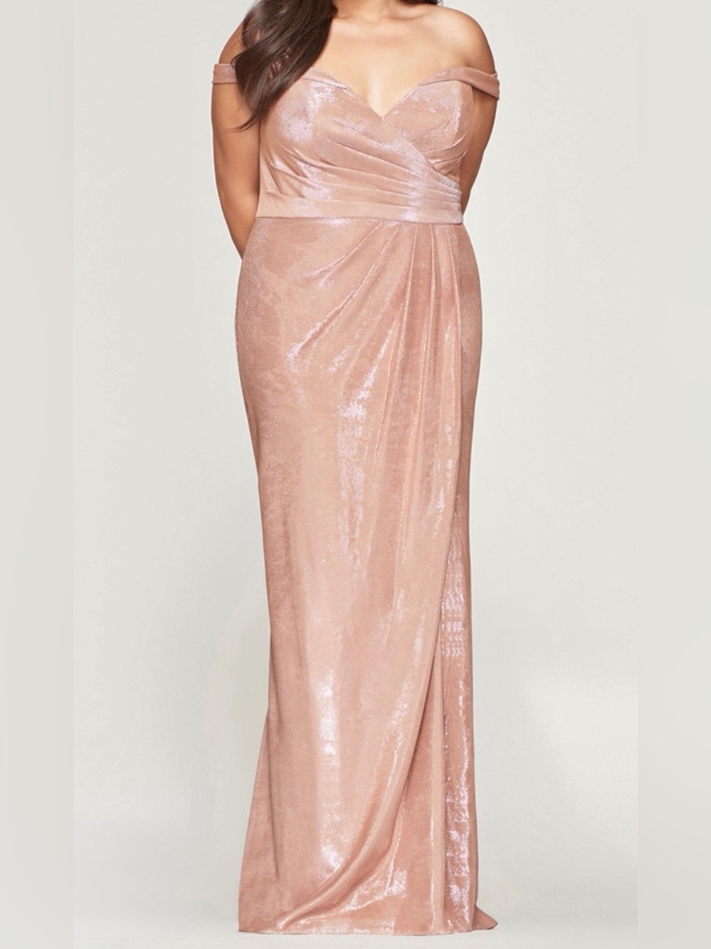 NWT Faviana 9457 Rose Gold Metallic Formal Prom Curvy Gown Size 12W